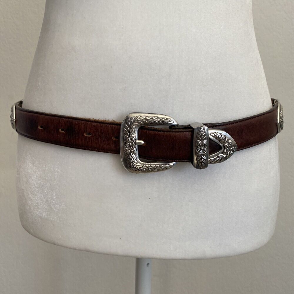 Vtg Lady Nadim Belt Brown Leather Hinged Link Western Rodeo Concho 1997 Sz M